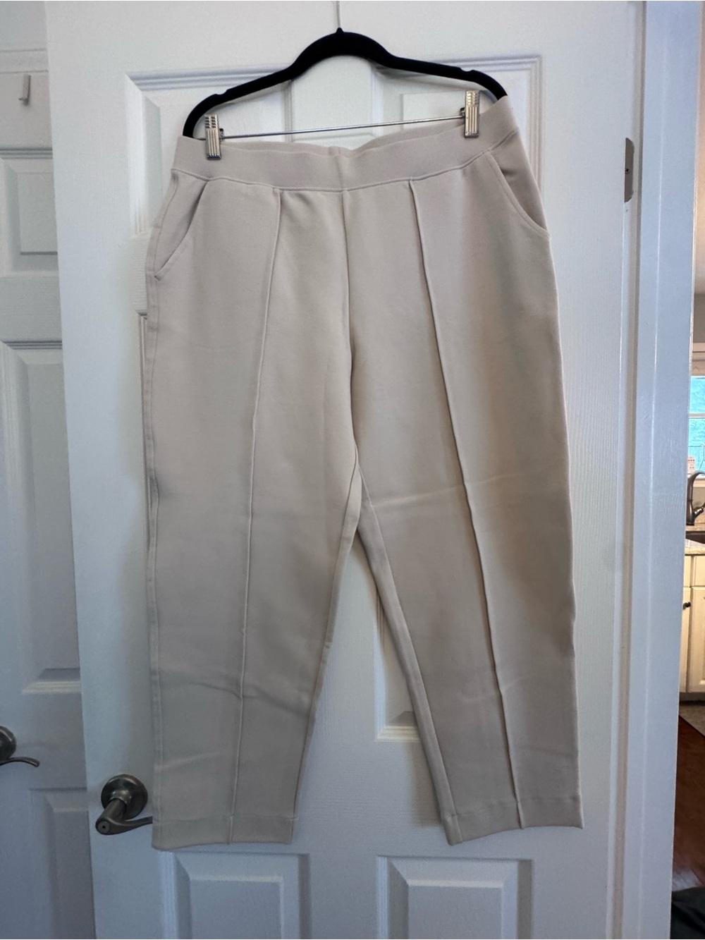 Time and Tru Cream High-Waist Tapered Cropped Pants